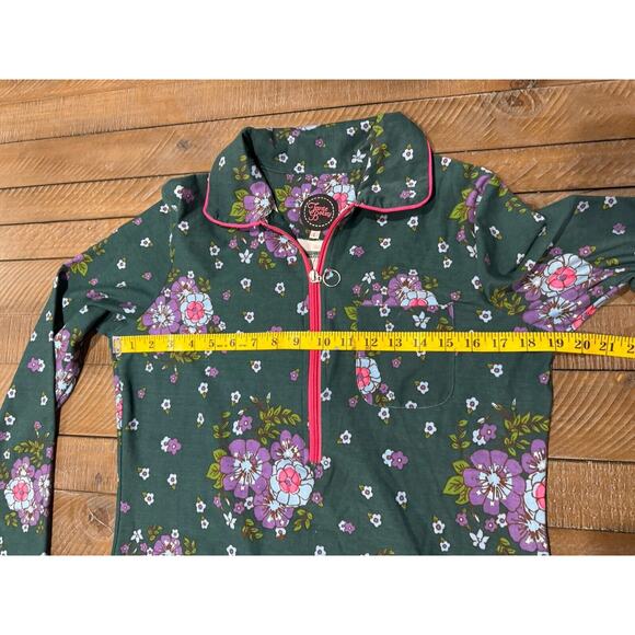 Tante Betsy Green/Purple/Fuchsia Floral Print Long Sleeve 1/4 Zip Dress - Size L - Picture 6 of 8
